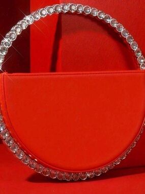 Elegant Red Crystal-Trim Half-Moon Handbag